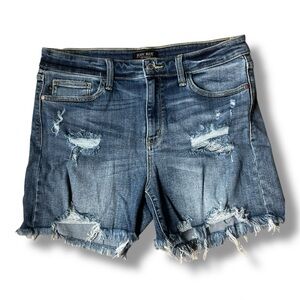 Judy Blue Mid-Rise Stretch Distressed Denim Shorts JB15201LT-CO Women's Size XL